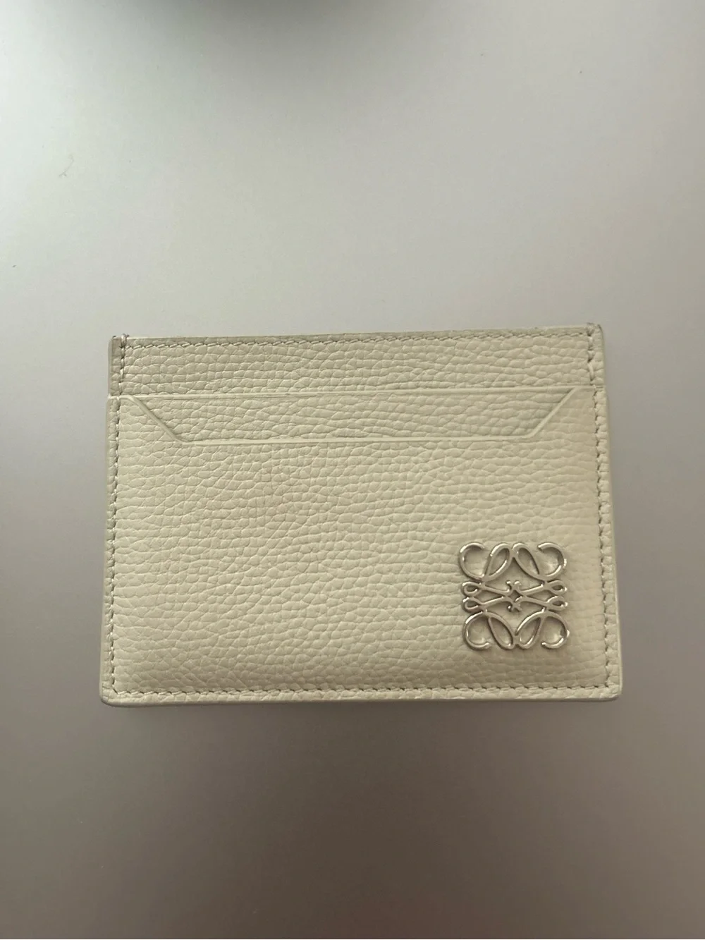 Loewe Cream Leather Cardholder with Silver Anagram